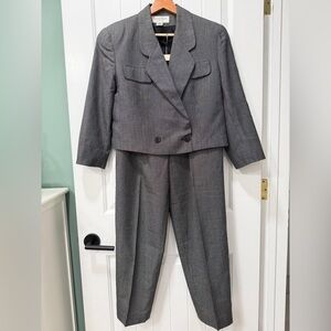 Jones New York Black and White Checkered Cropped Blazer & Trouser Set